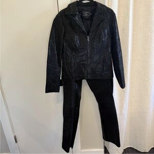 VTG Steve Madden Genuine Leather Embossed Matching Suit Set Jacket Pant 14 L